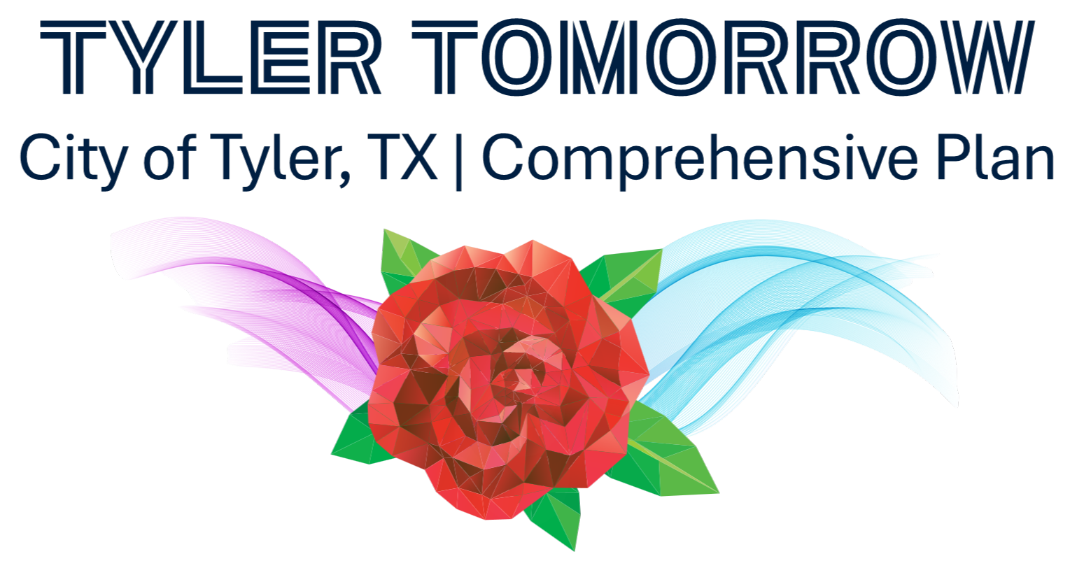 Tyler Tomorrow City of Tyler, TX Comprehensive Plan logo of a pixelated rose