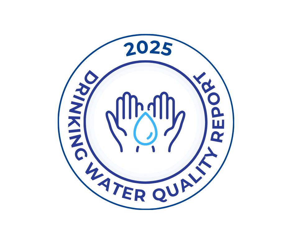 2025 Drinking Water Quality Report logo with hands holding a drop of water